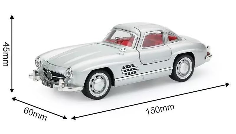 Image of BlackZone Compatible for Marcedes- 300sl Vintage Model, 1 /32 Small Toy Car with Sound and Light Function, Children's Toy Model Car with Pullback Function, Collector's Quality (1:32 Small Silver)