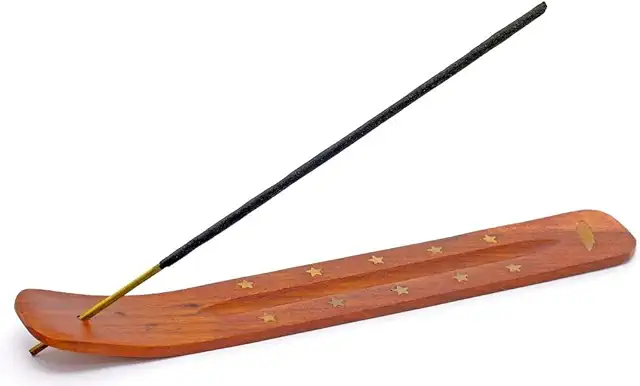 Handmade Wooden Brown Incense Stick Holder Burner with Brass Inlay - Catholic Censer