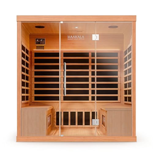 di volio Infrarotsauna Kuhmo IV, Infrarotkabine für 4 Personen, Vollspektrumstrahler, LED-Farblichttherapie & Ionisator, aus Holz, 180x120x189 cm, (4-Personen)