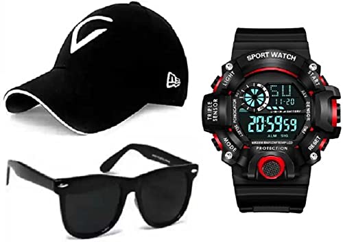 PUTHAK Combo Pack of 3 Stylish Dial Watch, Stylish Sport Baseball Cap & Stylish Aviator Wayfarer Sunglass for Mens and Boys (Pack of 3) PTHK-1708 (B09JCQJQQY) Amazon Price History, Amazon Price Tracker