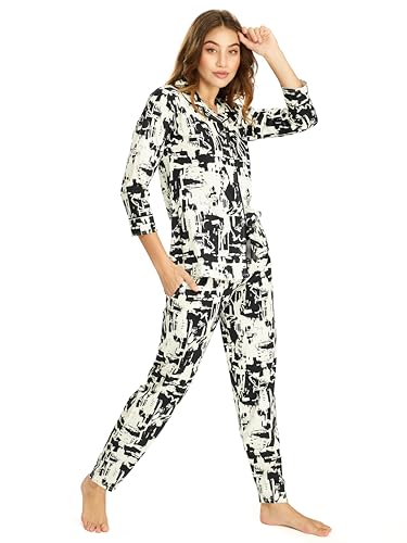 Image of LOTIK Women's Cotton Geomatric Printed Shirt & Payjama Nightsuit Set
