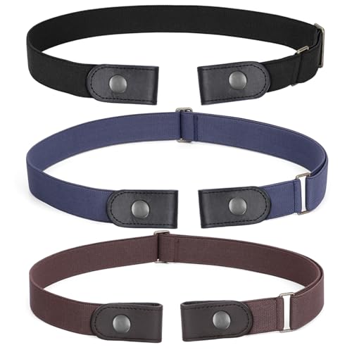 WERFORU 3 Pièces Ceinture Homme Élastique Sans Boucle, Ceinture Ajustable Invisible pour Jeans et Pantalons