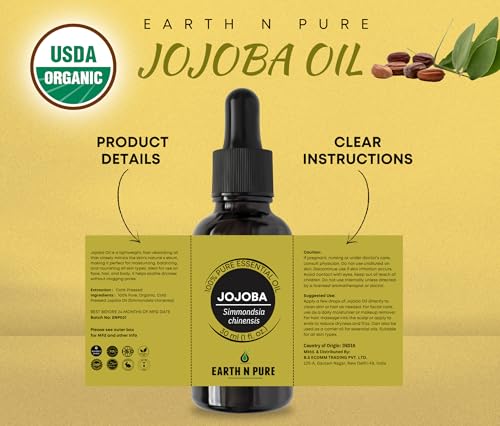 Image of Earth N Pure Jojoba Oil Cold Pressed Natural and Therapeutic Grade for Skin & Hair 15 ml