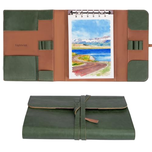 Lightwish 水彩パッド - A5 20枚 綿100% 300GSM ホットプレス紙 | 裏板で取り外し可能 | オールインワンの旅行用水彩日記帳 ブラシホルダー&収納ポケット付き