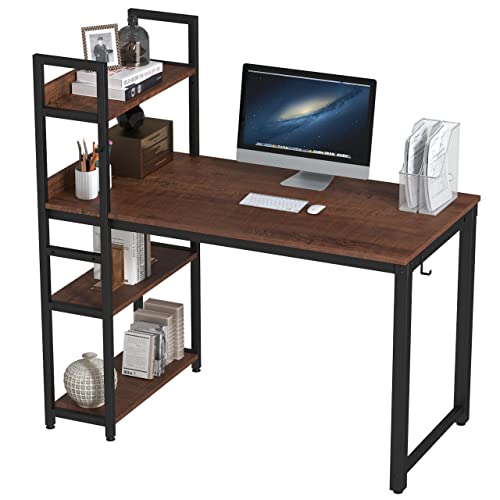 Napnapday 55 Inch Computer Desk With Shelves, Desk With Storage Bookshelf Writing Table For Gaming Home Office Bedroom, Mahogany #TOP5