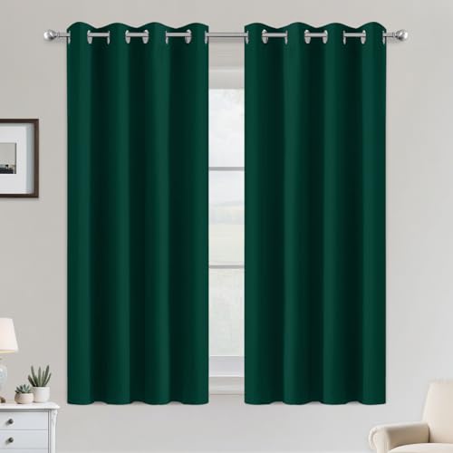 Image of COSVIYA Grommet Room Darkening Dark Green Curtains 54 inch Long for Bedroom | Light Blocking Insulated Thermal Curtains for Living Room, Blackout Thick Polyester Window Drapes,52x54 inches, 2 Panels