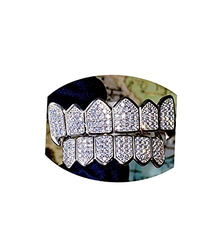 Shop-iGold 14k Gold Fangs Grillz Set 6 Teeth Joker White Grillz for Mouth Top Bottom Hip Hop Teeth Grills for Teeth Mouth Grillz for Mouth Top Bottom (Silver)