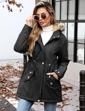 Vijamiy Winterparka Damen Warm Gefüttert Fleece Winterjacke Wasserdicht Wintermantel Winddicht Kapuzenmantel Mit Fell Lange parka(Schwarz,S)