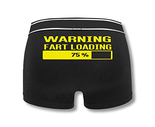 Fart Loading Mens Boxers - Novelty Funny Rude Joke Humour Crude Buffering Trump Wind Gas Bum Birthday Fathers Day Underwear Boxer Shorts Trunks Gift Present (Medium Black Prime)