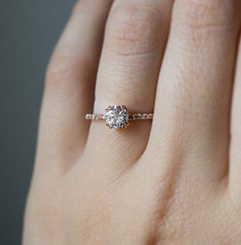 Cuteshop Rose Gold 2ct Round CZ Crystal 4 Prongs Simulated Diamond Solitaire Wedding Engagement Rings for Women (5)4