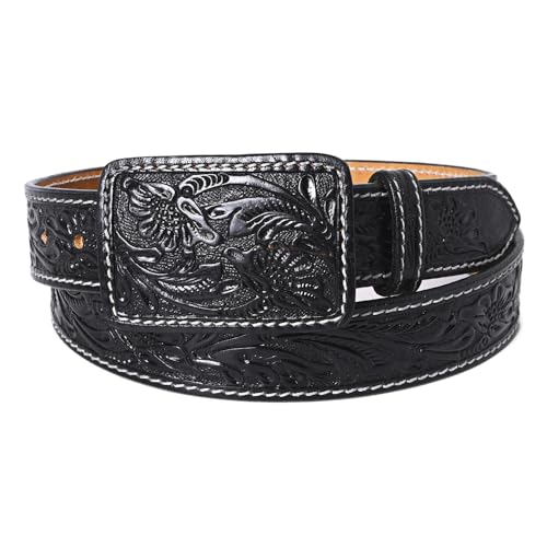 American Darling Beautifully Hand Tooled Black Genuine Leather Belt Men and Women Western with Removable Buckle
