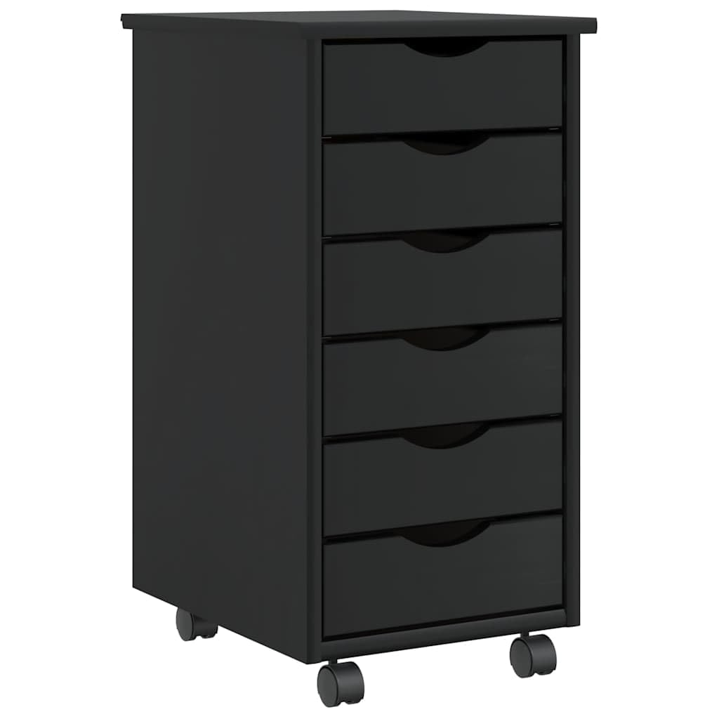 vidaXL Rolling Cabinet with Drawers "MOSS" Black Solid Wood Pine