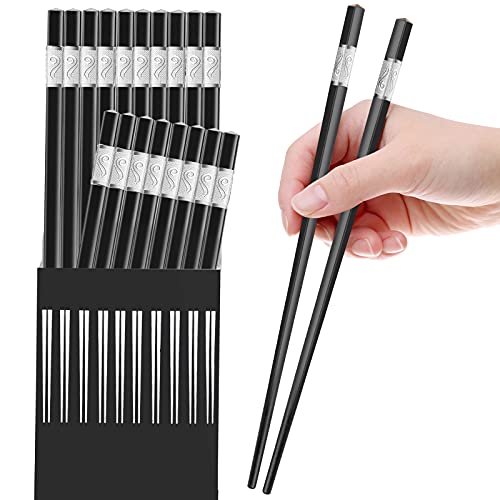 10 Pairs Reusable Chopsticks Dishwasher Safe,9.5 Inch Fiberglass Chopsticks Set, Japanese Chinese Korean Chopsticks for Food, Non-Slip, Easy to Use (Black Chopsticks)