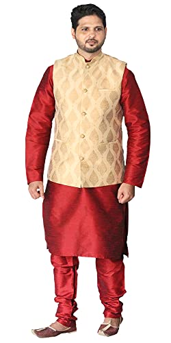 Image of Men's Silk Kurta Pajama Jacket /Waistcoat /Blazer Set