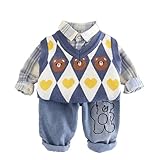 [YJSO] 子供服 ブルー セットアップ セーター ニットベストニット+ズボン+シャツ 長袖 3点セット 男の子 上下セット キッズ フォーマルベビー服 大きいサイズ 柔らかい赤ちゃん 幼児服 100 通園結 婚式 卒業式 お宮参り 結婚式 七五三 秋 冬