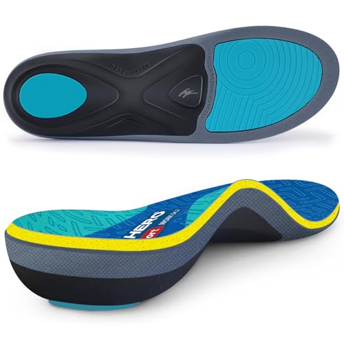 Image of WalkHero Work Insoles for Standing All Day, Arch Support Orthotics Inserts | Shoe Inserts for Women Men, Inserts for Plantar Fasciitis, Flat Feet and Heel Pain (Mens 9-9.5 | Womens 11-11.5, Cyan)