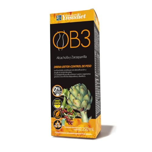 OB3 Ynsadiet | Complemento Alimenticio con Alcachofa, Zarzaparrilla y Vitaminas C, E y B6 | Detox y Drenaje | 250 ml | Sin Azúcares Añadidos ni Gluten