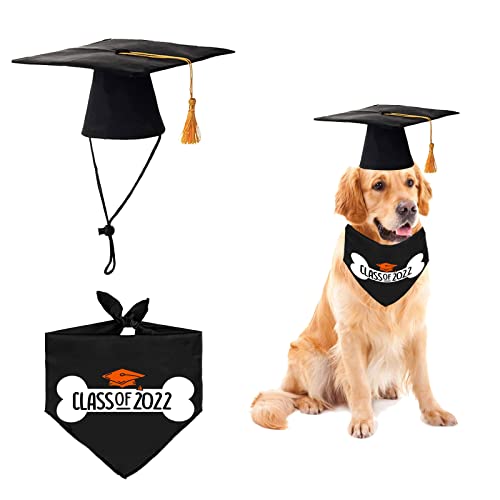 Syuanmuer Hundefotoshoot- Prop- Set mit Abschlusskappe Und Bandana Hunde- Abschlusskappe mit Gelbem Quasten Klasse von 2022 Hundebandana Hundekleid Kostümzubehör Accessoire Cover