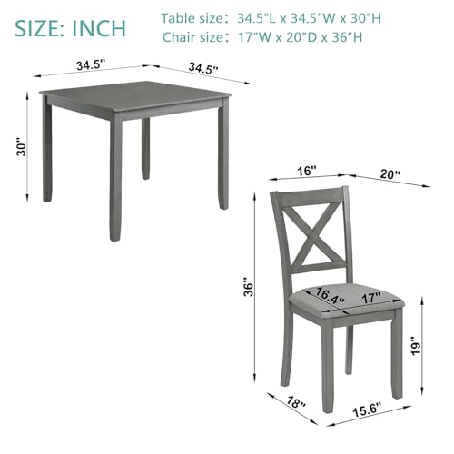 Image of Harper & Bright Designs Modern 5-Piece Wooden Dining Table Set for 4, Grey Square Kitchen Table & 4 Upholstered Seating Chairs, Acacia /Birch Veneer, Space-Saving Design for Dining Room & Small Spaces