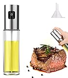 Goosemen Olive Oil Sprayer,BPA -Free Foodgrade Glass Vinegar Bottle with Oil Brush Cleaning Brush & Funner for Cooking,Salad and Grilling,BBQ (Stainless Steel, M)