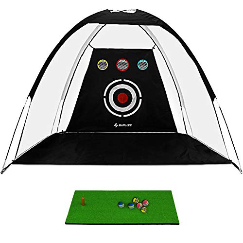 SAPLIZE Golf Hitting Net Training Aids Practice Nets with Chipping Holes, Hitting Mat