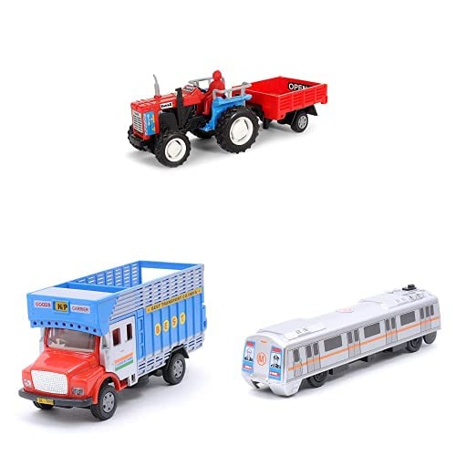 Image of Centy Toys Trolley Tractor (Colors May Vary) & Public Truck (Color May Vary) & Pull Back Metro Train (Silver), Kid