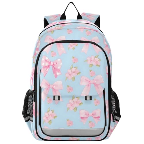 Sac à dos bleu à nœud papillon rose pour enfants et ordinateur portable
