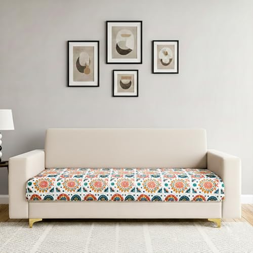 Image of Homerz Premium Printed Quilted Velvet Sofa Slip Cover Protector with Tassels, Sofa Mat, Exact Size, Antislip Cover (Mosaic, 3 Seater, Half)