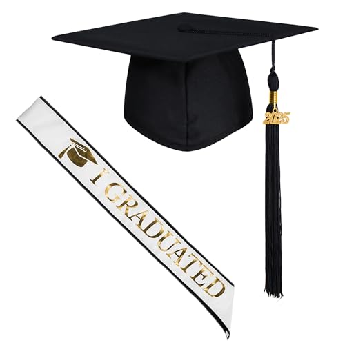 GraduationMall 2021 Graduation Cap and Sash for Graduation Ceremony Party White