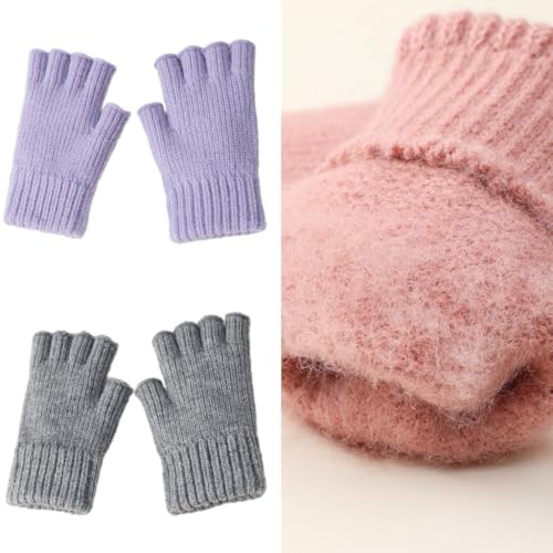 Winter Half Finger Gloves With Solid Color Warm And Windproof Hand Warmer Short Gloves For Office School Kids Daily Wear2