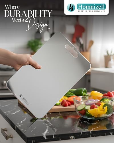 Image of Premium Double-Sided Heavy-Duty Stainless Steel Chopping Board (31 x 21 cm) - Kitchen Cutting Board for Vegetables, Fruits, Meat & Roti - Rust-Resistant, Hygienic & Easy to Clean