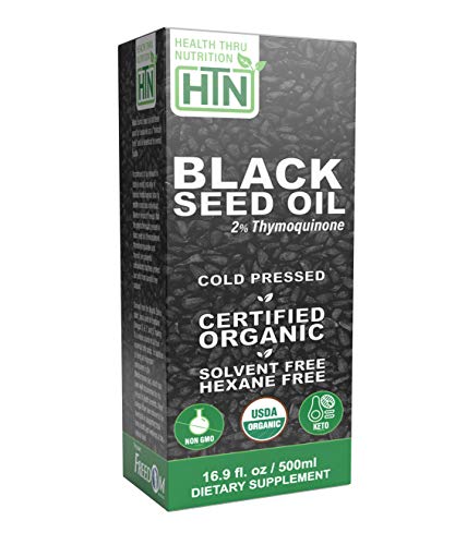 Black Seed Oil 16.9 oz (500ml) Bottle - 2% Thymoquinone (100mg TQ/5ml) 100% Pure Cold Pressed Non-GMO by Health Thru Nutrition