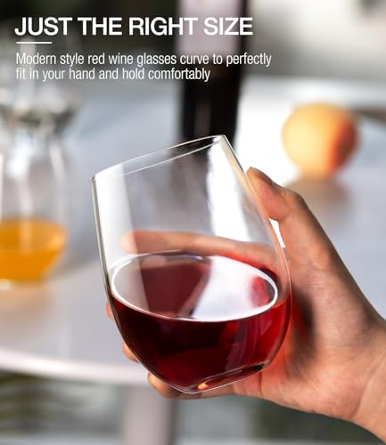 LUNA & MANTHA Stemless Wine Glasses Set of 12, 18oz Crystal Red White Wine Glasses for Daily Use, Hosting, Home Bar, Evening Party, Birthdays, Shower, Housewarming Gift, Clear