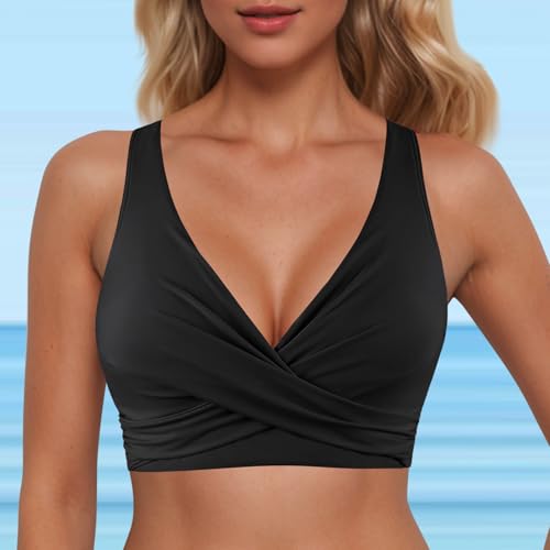 Bikini Oberteil Damen Push up Bikinioberteil Sommer Verstellbar Breite Träger Badeanzug Top Rückenfrei Swim Sport BH V Ausschnitt Große Brust Stützender Bademode Top Strand Swimsuit