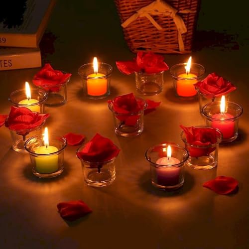 Image of 9 Packs Orange Votive Candles, Small Unscented 1.5 Inch by 1.25 Inch Colored Wax Candles for Fall Harvest Thanksgiving Day, Wedding, Party, Table Holiday & Home Decoration - 8 Hours Burn Time