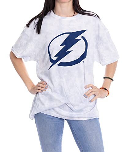 Calhoun NHL Womens Oversized Loose Fit Drop Shoulder Tie Dye Crewneck Short Sleeve T-Shirt (Tampa Bay Lightning Small/Medium)