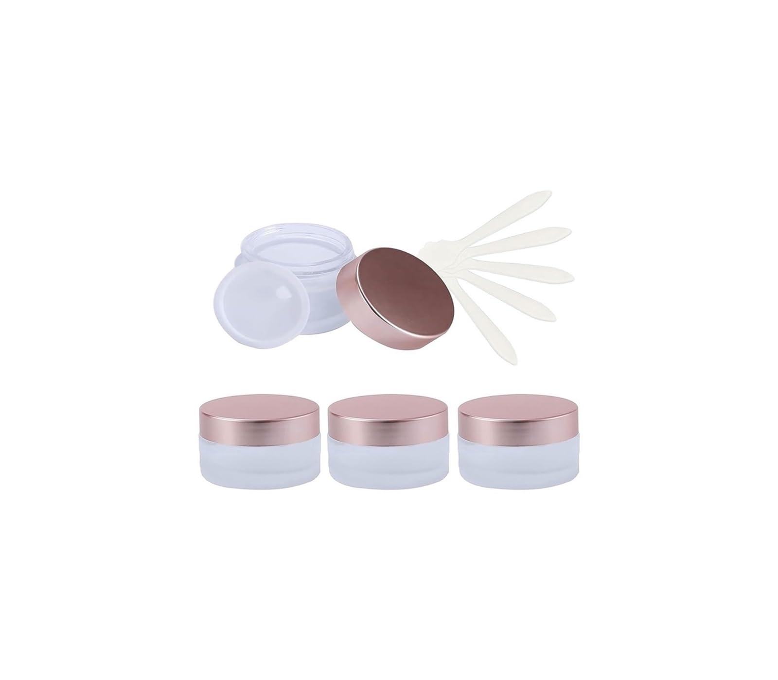 dfEDRd Plastic Cosmetic Jar, 4 Pack 15ml Empty Face Cream Storage Containers Pots with Rose Lid, Frosted Glass Cosmetic Jars(100g)