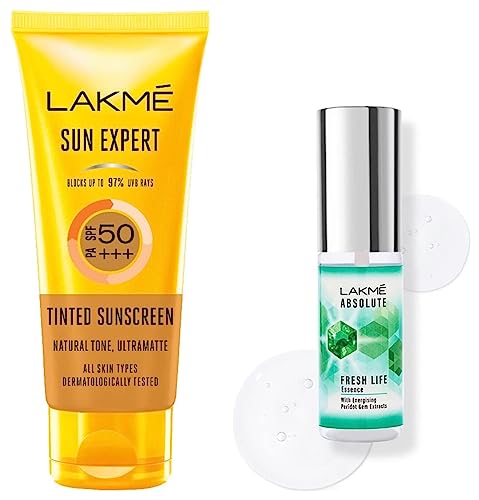 Image of Lakme Absolute Pore Fix Toner, with Lavender & Witch Hazel, 60 ml & Lakme Sun Expert SPF 50 PA+++Ultra Matte Tinted Sunscreen, 50ml