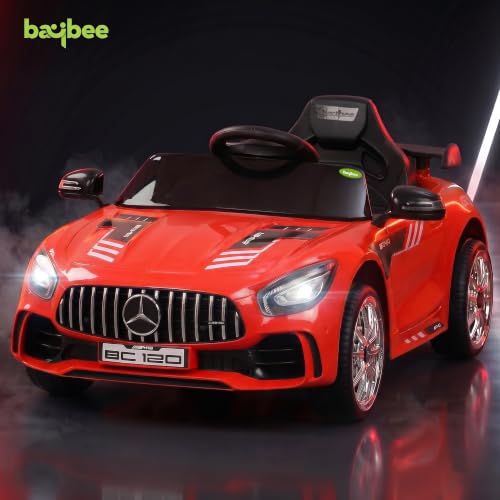 Image of Baybee Spyder Battery Operated Car for Kids | Rechargeable Battery Car with Bluetooth & USB | Electric Kids Car with Parental Control, LED Lights & Music | Ride on Cars for Kids 1-5 Years (Red)