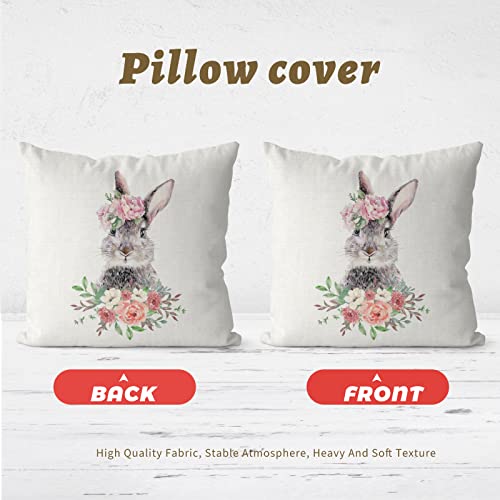 Negi Flowering Shrubs Bunny Farmhouse Pillow Covers 18X18, Rabbit Pillow Case Couch Pillow Covers, Spring Throw Pillow Cover For Sofa Office Bedroom Living Room Decor #TOP1