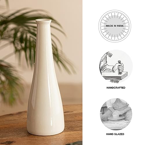 Image of ExclusiveLane 'Minimalistic Elevated' Ceramic Flower Vase for Home Decor Flower Vase for Living Room (Handglazed Studio Pottery, 13.3 Inches) | Ceramic Flower Vases for Home Decoration