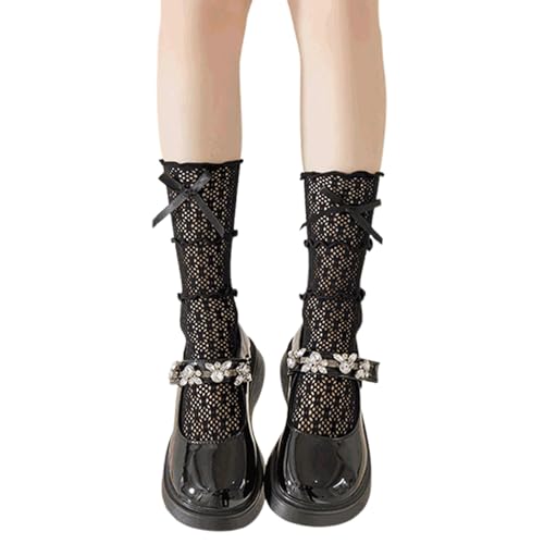 Kids Girls Lace Mesh Socks Cute Bowknot Princess Socks Mid-Calf Socks Spring Summer Girls Stockings, 4-6 Years Old