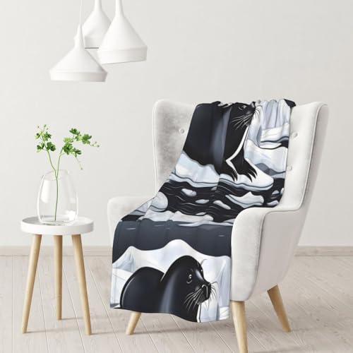 Decke, warme Flanelldecke/Decke, Bettüberwurf für Sofa, Büro, 102 x 76 cm,Robben auf EIS