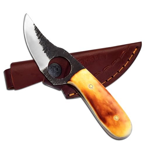 Skinning Knife,Small Hunting Fixed Blade Knife,Damascus Bone Skinning Knife, 3 Inch Blade Outdoors Camping Gear, Fixed Blade Bushcraft Knives,Knife for men
