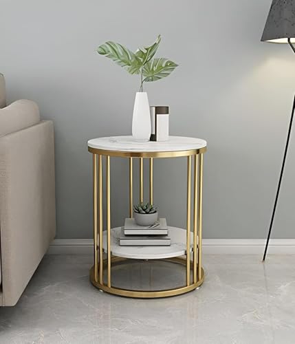 Image of Coffee Table /End Table /Center Table /Corner Table /Sofa Side Table /BedsideTable /nightstand for Living Room Bedroom Balcony Table with Marble Design Wooden Top Golden