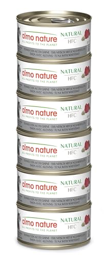 Almo Nature HFC Natural - Nassfutter für ausgewachsene Katzen - Thunfisch & Jungsardellen - Human Grade, Glutenfrei - 6 x 70g