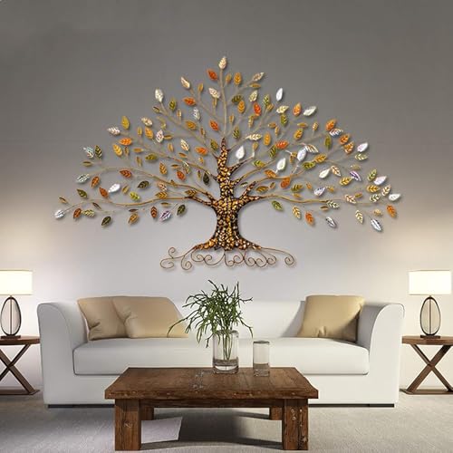 Decorazione da parete in metallo con albero della vita 3D, scultura artistica da parete con foglie a strati, stile lussuoso da appendere alla parete per soggiorno e ufficio