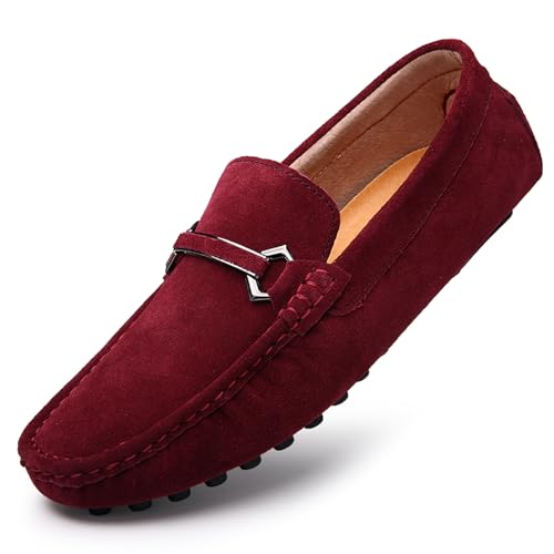 FLIOZY Men's Suede Slip-On Loafers with Metal Buckle | Round Toe Casual Shoes | Microfiber Lining & Comfort Driving Design