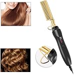 SUYOOULIN Hot Comb Hair Straightener, AC 110V Electric Heating Combs, Ceramic Comb Security Portable Curling Iron Heated Brush, Anti-Scald Beard Straightener Press Comb (Black+Gold)