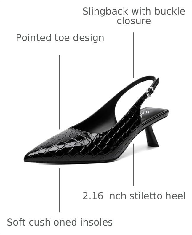 Image of Mostrin Kitten Heels for Women Pointed Toe Pumps Patent Leather Low Heel Slingback Heels with Buckle Dress Shoes for Dating Party Working